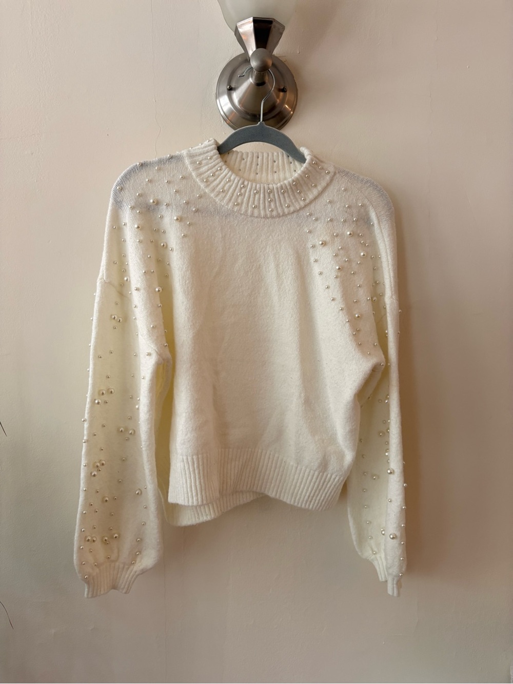 Sincerely Jules Cream Pearl-Embellished Turtleneck Sweater